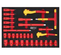 KS TOOLS Jeu de clés à douilles isolées 3/8'+1/2' avec ynamométrique dans une pochette en mousse, 31 pièces ( 117.6131 )