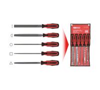 KS Tools Jeu de 5 limes emmanchées 200 mm - Poignée bi-matière