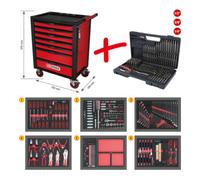 KS Tools Servante d'atelier RACINGline 826.7598, 7 tiroirs, 598 outils, Noir/Rouge