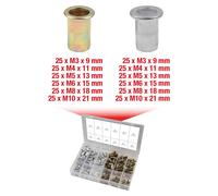 KS TOOLS Sortiment Gewindenieten, Stahl und Aluminium, M3x9mm-M10x21mm, 300-tlg. (970.0630)
