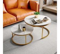 KSFASHZ Lot de 2 tables basses rondes en marbre 80 x 80 x 45 cm + 60 x 60 x 33 cm