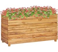Kshzmoto Pot à plantes, jardinière avec treillis avec bac à plantes pour jardin, terrasse et balcon, 100 x 40 x 55 cm, teck et acier