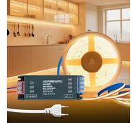 KSIBNW Ruban LED COB 24V, 5M Bande LED COB Blanc Chaud 3000K Découpable Flexible 320LED/M CRI>90 Adhésif Bandeau Largeur 8mm avec Transformateur 220V 24V 100W pour Chambre, Décoration de la Maison