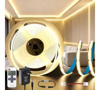 KSIBNW Ruban LED COB 5M, Dimmable 24V Bandeau LED avec Telecommande et Alimentation, Bande Lumineuse Blanc Naturel 4000K Largeur 8mm Ruban LEDs pour Chambre, Mural, Cuisine, Salon, Interieur Maison