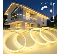 KSIBNW Ruban LED Exterieur Etanche 20M, Blanc Chaud Néon Bandeau LED 220V Etanche IP65 Bande Lumineuse Ultra Haute Luminosité 145LEDs/M pour Chambre Cuisine Intérieur Extérieur, inclus Adaptateur
