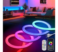 KSIBNW Ruban LED Neon RGBIC 20m, Exterieur Bande avec Télécommande & APP IP65 Étanche Flexible Lumière Décorative Multicolore Synchronisation de la Musique Bandeau Lumineuse Découpable Mode Minuterie