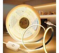 KSIBNW Ruban LED USB COB 2M, 5V Blanc Chaud 3000K Bande LED Dimmable Bandeau Largeur 8mm Autocollant Lumineuse 320LED/M Flexible Luminescence Bande pour Chambre, TV Rétroéclairage, Armoire Décoration