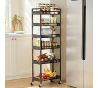 Kssiaz Chariot de Rangement Étroit, Chariot à roulettes à 6 Niveaux, Étagère Utilitaire Mobiles Étroite pour Cuisine, Salle de Bain, Buanderie, Salon, Espaces Étroits, 9,84 Pouces ((L)