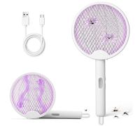Kssvzz Raquette Electrique Insectes 3 en 1, Pliable 180°, Piège à Insectes UV, Recharge USB-C, Raquette Electrique Portable pour Intérieur et Extérieur