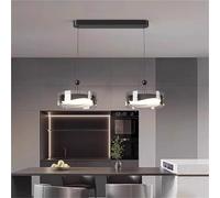 ksxnkhk Suspension linéaire Moderne à 3 lumières avec Abat-Jour en Verre fumé, LED, Base rectangulaire Noire, idéale pour la Salle à Manger et crée Une Ambiance chaleureuse.