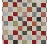 Kt KILOtela - Tissu d'Ameublement, Jacquard Gobelin, Coussins, Rideaux, Accessoires, Fauteuils, Canapés, 100 cm Longueur x 280 cm, Tissu à Carreaux, Grand, Rouge, Orange, Vert, Bleu - 1 Mètre