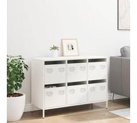 KTHLBRH Buffet blanc 101,5 x 39 x 73,5 cm 6 tiroirs | Acier laminé à froid, robuste et stable, grand espace de rangement, facile à nettoyer, pour salon, chambre à coucher