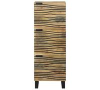 KTHLBRH Buffet marron 40 x 33 x 110 cm en bois massif de manguier | 3 portes, étagères transparentes, design rectangulaire, rangement salon, montage requis
