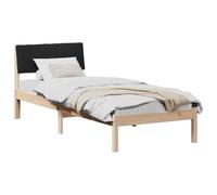 KTHLBRH Cadre de lit en bois de pin avec tête de lit, marron et noir | Sommier à lattes fixes, tête de lit rembourrée en polyester, design moderne, facile à monter