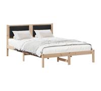 KTHLBRH Cadre de lit en pin massif noir 140 x 190 cm | Avec tête de lit rembourrée, cadre à lattes fixes, support 200 kg, montage facile
