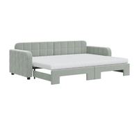 KTHLBRH Canapé-lit extensible avec 2 matelas, gris clair, 80 x 200 cm | 2 en 1, lit gigogne, 2 matelas en mousse, velours 100 % polyester, bois massif et métal, sommier à lattes inclus