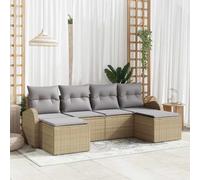 KTHLBRH Ensemble de canapé de jardin 6 pièces beige rotin en polypropylène | Modulaire, coussins amovibles, fermeture éclair, 2 poufs inclus, pour terrasse