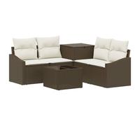 KTHLBRH Ensemble de canapés 6 pièces en polyrotin et acier marron et blanc | Résistant aux intempéries, design modulaire, commode intégrée, facile à entretenir, 4 places