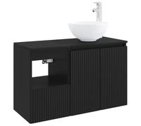 KTHLBRH Ensemble de meubles de salle de bain 2 pièces noir en bois | Montage mural, double compartiment, 2 portes, 1 tiroir, forets inclus, design peu encombrant