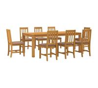 KTHLBRH Ensemble de salle à manger 9 pièces gris bois de chêne massif avec | Table 200 x 100 x 75 cm, chaises 45 x 53 x 92 cm, sièges en mousse, pieds carrés, nettoyage facile, montage requis