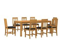 KTHLBRH Ensemble de salle à manger 9 pièces noir en bois de chêne massif | Table 200 x 100 x 75 cm, chaises rembourrées, 110 kg par chaise, nettoyage facile, montage requis