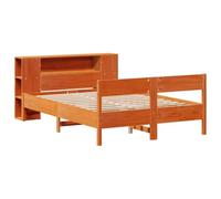 KTHLBRH Lit bibliothèque sans matelas, marron cire, 140 x 190 cm, en pin | Bois massif, base à lattes, pied de lit stable, remplace la table de chevet, pour petite chambre