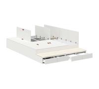 KTHLBRH Lit coffre blanc 160 cm bois multicouche | 4 tiroirs intégrés, poignées en cuir, structure robuste, max 200 kg, king size