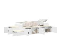KTHLBRH Lit coffre blanc 75 cm bois multicouche | Étagères intégrées, base à lattes, portes à charnières, nettoyage facile