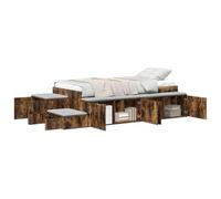 KTHLBRH Lit coffre chêne fumé 75 cm | Bois multicouche, sommier à lattes, étagères intégrées, portes à charnières, 100 kg
