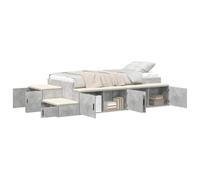 KTHLBRH Lit coffre gris ciment 75 cm | Bois multicouche, sommier à lattes, étagères intégrées, portes à charnières, 100 kg