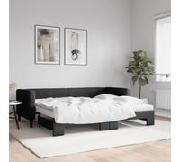 KTHLBRH Lit de jour extensible avec matelas, noir, 80 x 200 cm, tissu, structure de lit d'hôtel, cadre de lit pour chambre à coucher, cadre de lit pour salon, adapté pour chambre à coucher