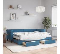 KTHLBRH Lit de jour extensible avec tiroirs, bleu, 80 x 200 cm, en velours, cadre de lit pour chambre à coucher, cadre de lit d'hôtel, cadre de lit pour salon, chambre à coucher