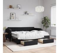KTHLBRH Lit de jour extensible avec tiroirs, noir, 80 x 200 cm, en velours, cadre de lit pour salon, chambre à coucher, cadre de lit d'hôtel, adapté pour chambre à coucher