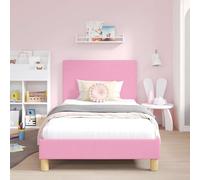 KTHLBRH Lit simple rose 90 x 200 cm avec tête de lit | Cadre en bois d'ingénierie, poches latérales, design bas, sans sommier tapissier