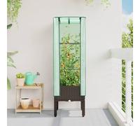 KTHLBRH Lit surélevé avec serre, 40 x 40 x 140 cm, marron | Bâche PE imperméable, charnières de ventilation, structure en fer, effet rotin