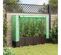 KTHLBRH Lit surélevé avec serre, effet rotin, 160 x 40 x 138 cm, marron | Bâche imperméable en polyéthylène - Structure en fer - Fermeture éclair d'aération - Pour plantes et légumes