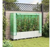 KTHLBRH Lit surélevé blanc 160 x 40 x 138 cm avec serre | Bâche imperméable, structure en fer, charnières de ventilation, aspect rotin