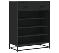 KTHLBRH Meuble à chaussures en panneaux de particules et métal, 75 x 38 x | 4 compartiments, 1 tiroir, capacité 60 kg, fixation murale incluse, couleur noire