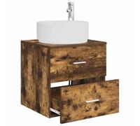 KTHLBRH Meuble lavabo mural chêne fumé 49,5 x 44,5 x 65,5 cm | Bois d'ingénierie, 2 tiroirs, vidange rapide, montage mural, poignée argentée