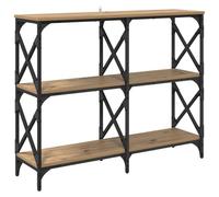 KTHLBRH Table console en chêne Artisan - 100 x 28 x 80,5 cm | Bois - Cadre en acier - Pieds réglables - 2 étagères - Pour couloir
