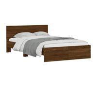 KTHLBRH Tour de lit en chêne marron 135 x 190 cm avec tête de lit | Bois multicouche, lattes en contreplaqué, support dossier, sommier à lattes inclus