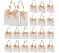ktxaby 20 Pièces Thank You Sacs Cadeaux Sachet,Blanc Doré avec Poignées Pochette Cadeau,Élégante pour Mariage Anniversaire Baptême Fête Boutique Cadeau Sac Papier pour Emballage Présent