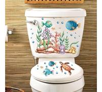 ktxaby 3P Autocollants pour Abattant de WC Motif Monde sous-Marin Étanche Décoratif Autocollant Mural pour Couvercle de Toilette Salle de Bain Amovible Stickers Décoration