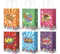 Ktxaby Lot de 20 sacs à dragées en papier kraft avec poignées, sacs à friandises, cadeaux pour fête d'anniversaire sur le thème des héros de la bande dessinée