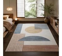 KTYUTJDH Tapis,Géométrie Moderne Bleu, Beige, Blanc, Marron Rectangular 160 x 220 cm,Tapis Salon Chambre Décoration,sous Table et Chaises Salle a Manger,