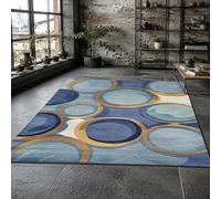 KTYUTJDH Tapis,Géométrie Moderne Bleu, Jaune, Marron, Beige Rectangular 70 x 140 cm,Tapis Salon, Salle à Manger, Cuisine, Lavables Antidérapants Poils Courts,