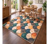 KTYUTJDH Tapis,Géométrie Moderne Verte, Orange, Beige, Bleu foncé, Square 100 x 100 cm,Tapis Design Moderne Lavable pour Salon Chambre Cuisine Salle Buanderie,