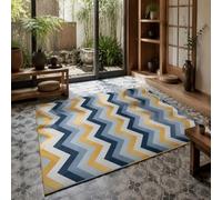 KTYUTJDH Tapis,Géométrique Moderne Jaune Bleu Blanc, Rectangular 160 x 220 cm,Tapis Salon Chambre Décoration,sous Table et Chaises Salle a Manger,