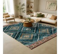 KTYUTJDH Tapis,Géométrique Oriental Vintage Vert, Jaune, Blanc, Rouge, Rectangular 160 x 220 cm,Tapis Salon Chambre Décoration,sous Table et Chaises Salle a Manger,