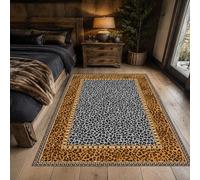 KTYUTJDH Tapis,Imprimé léopard Noir, Orange et Gris Moderne, Square 100 x 100 cm,Tapis Design Moderne Lavable pour Salon Chambre Cuisine Salle Buanderie,